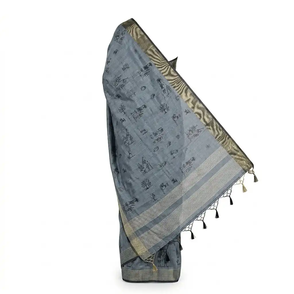 Sambalpuri Gray Blue Folk Heritage Handloom Saree view 2