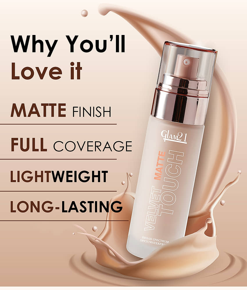 Glam21 Velvet Touch Oil Control Silk Foundation Waterproof SPF 35 Long Lasting 50g Almond04 view 2