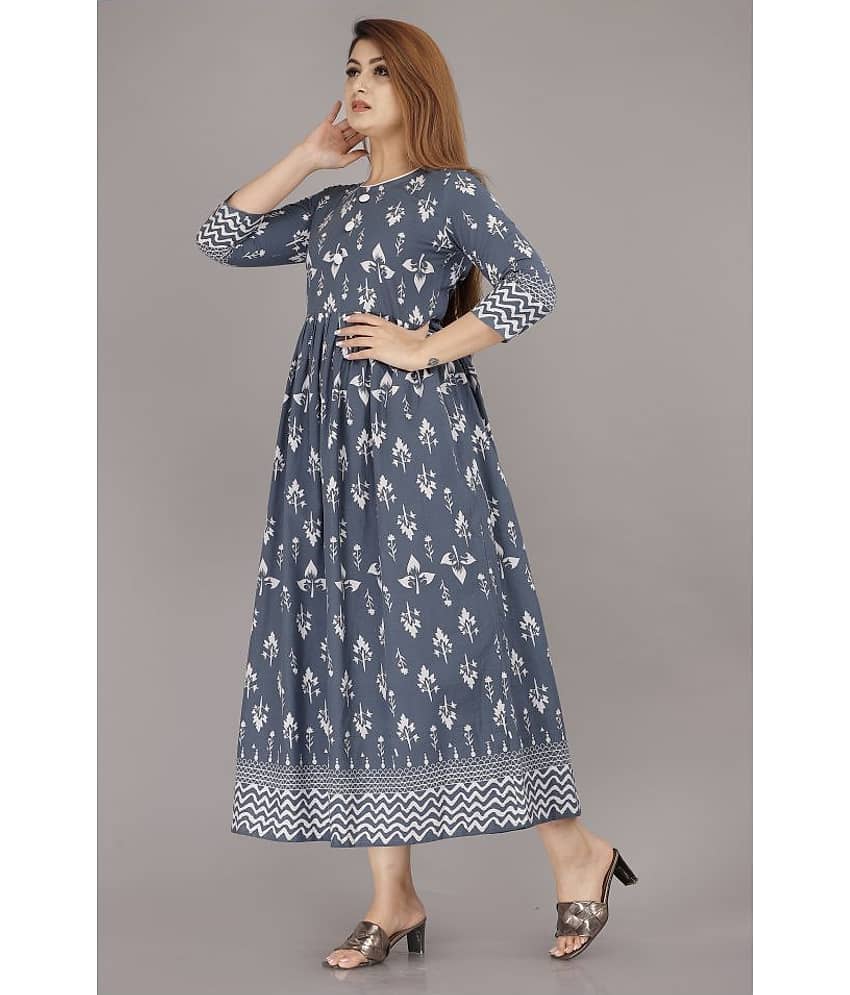 EXPORTHOUSE - Grey Cotton Women's Flared Kurti ( Pack of 1 ) view 2