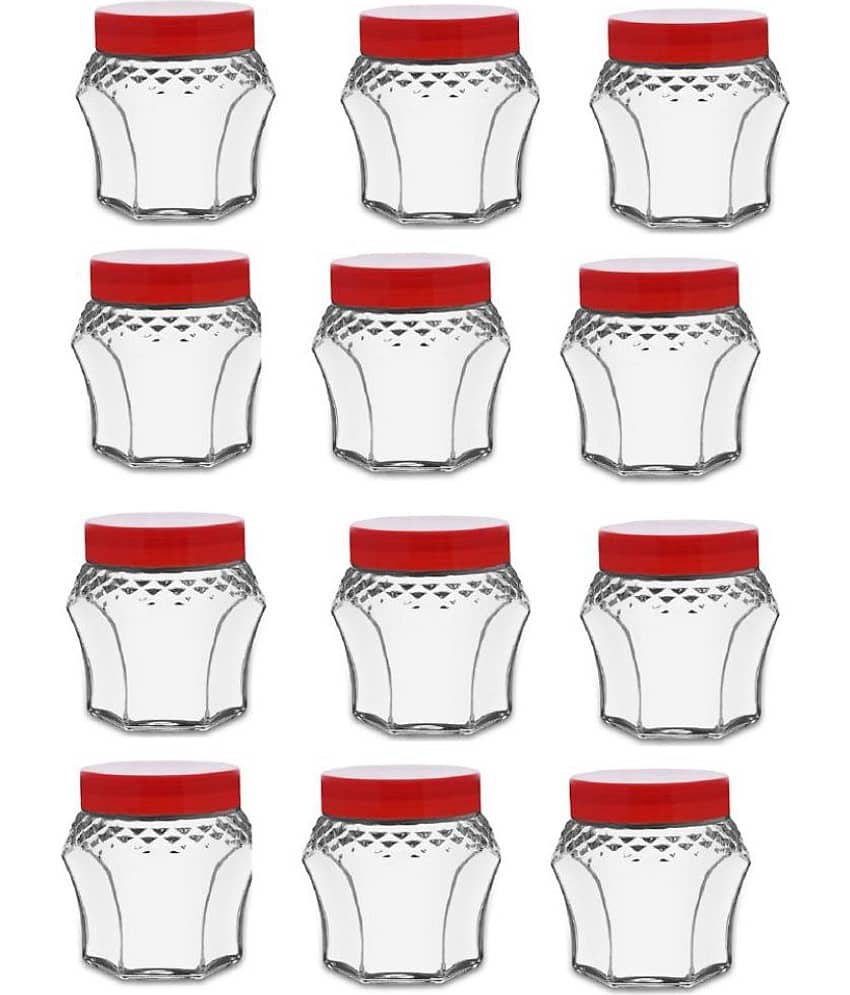 CROCO JAR 300ML-CRYSTAL-REDLID Glass Red Spice Container ( Set of 12 ) view 2