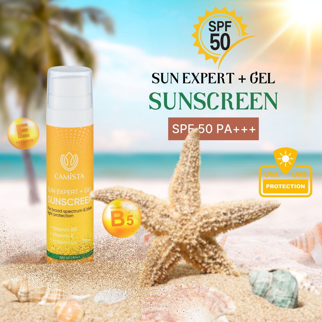 Camista Sun Expert + Gel Sunscreen SPF 50 PA+++ with Vitamin B5 & Vitamin E | For Dry, Sensitive, Oily & Combination Skin | UVA/B & Blue Light Protection | Fragrance-Free | For Men & Women view 2