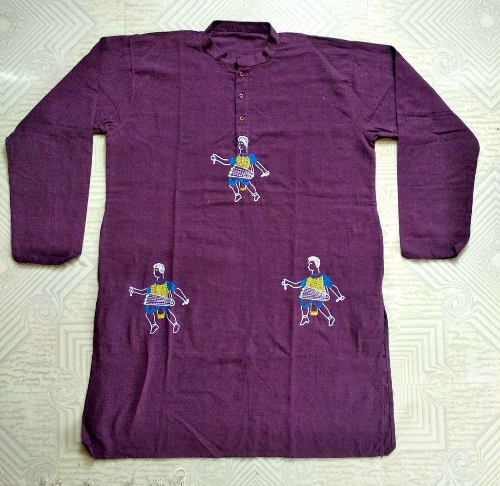 Classic Designed Kantha Stitched Pure Cotton Kurta for Men view 2