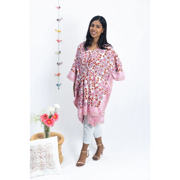 Fuchsia Floret Short Kaftan Dark Pink (35 Inch) view 2