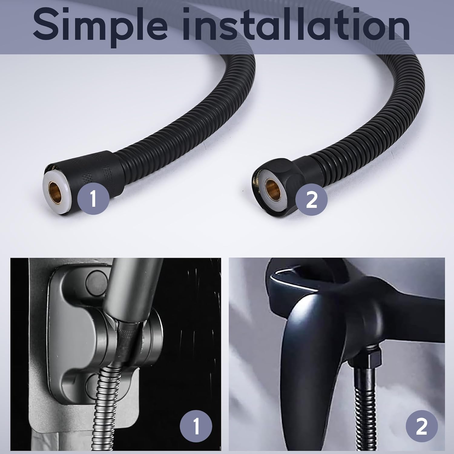 Prem Tiles Heavy Duty Stainless Steel Flexible Shower Hose Pipe with Brass Inserts | Hand Shower Tube | High Pressure | Explodeproof | Perfect for High Rise Flat House and Office (1 Mtr. Black) view 2