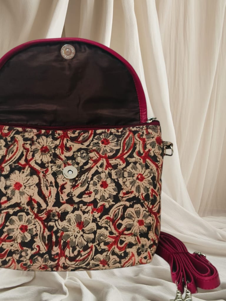 Handcrafted Crossbody Bag with Vibrant Floral Print and Adjustable Strap view 2