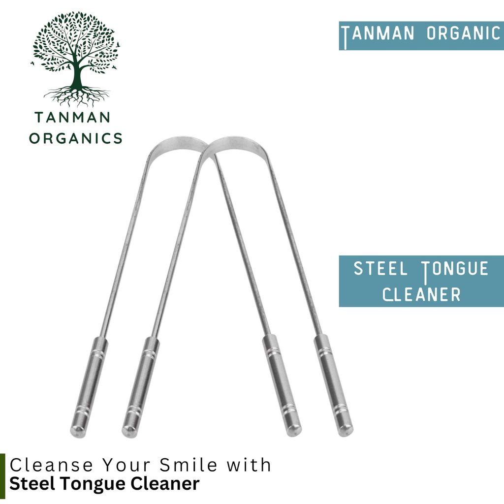 Tanman Organic Stainless Steel Tongue Scraper for Fresh Breath & Oral Hygiene view 2