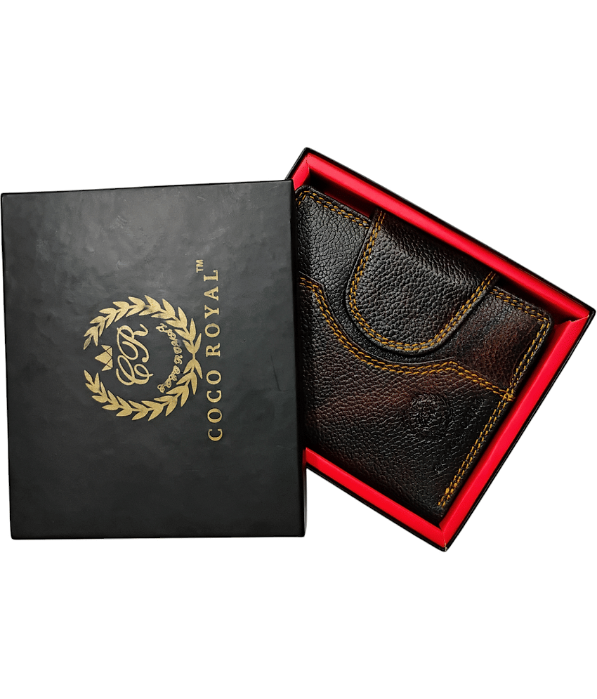 COCO ROYAL Leather Printed Men's Two Fold Wallet With 10 Slots For Card ( Brown , Pack of 1 )