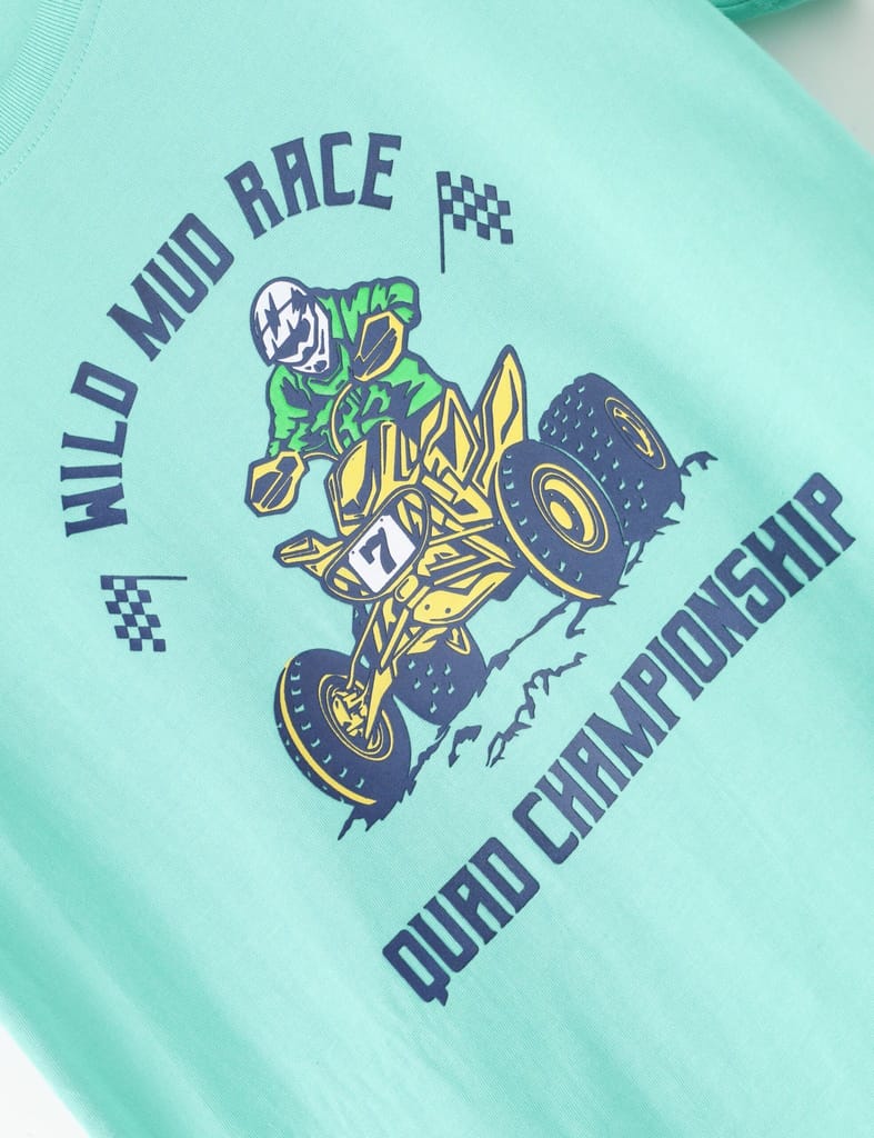 Boys T shirt Cotton Biscay Green "Wild Mud Race" view 2