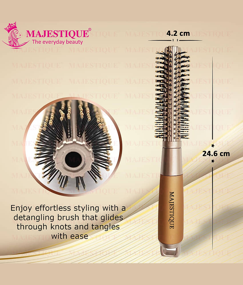 Majestique Golden Series Round Hair Brush for Blow Drying Nylon Bristles for Men, Women - 1 Pcs view 2