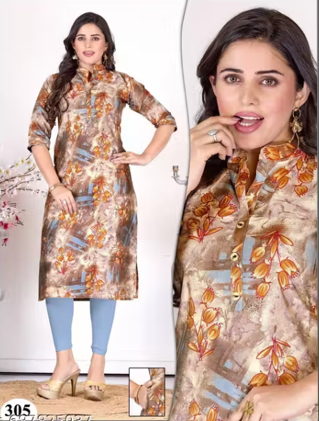 Muslin Tai Patti Straight Kurta with Buttons & Side Pocket Elegant Wear view 2