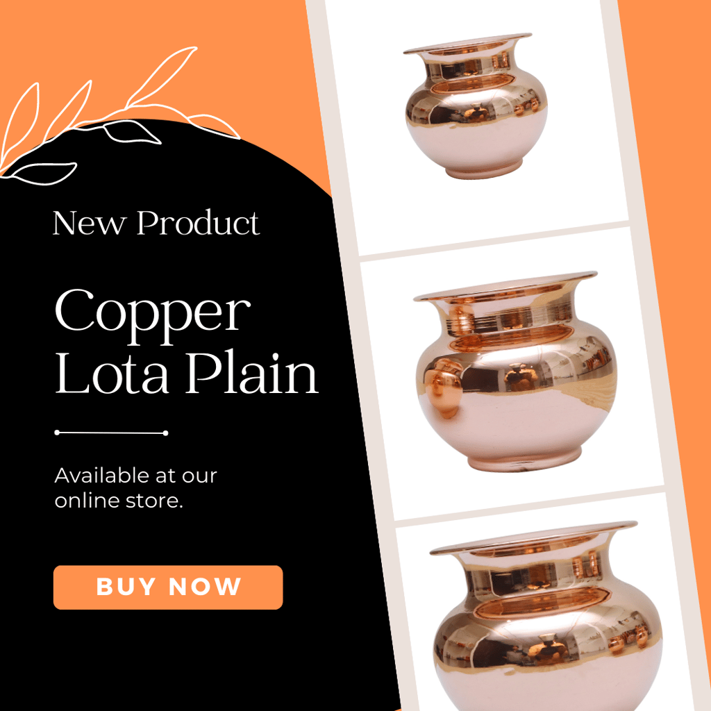 BEING CLASSIC Handmade Pure Copper Kalash/Lota Rounded & Curved Design for Diwali, Pooja, Festival-Home Kumbha Decoration Small Size Set of 1 Pieces