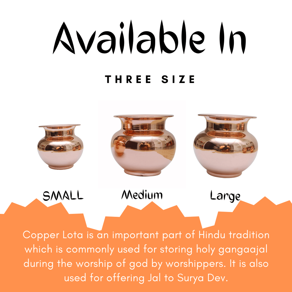 BEING CLASSIC Handmade Pure Copper Kalash/Lota Rounded & Curved Design for Diwali, Pooja, Festival-Home Kumbha Decoration Small Size Set of 1 Pieces view 2