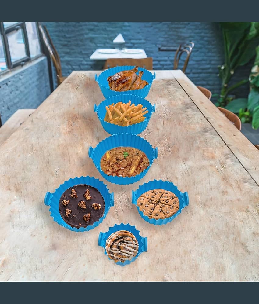 6 pcs. Reusable Air Fryer Silicone Pot Liners | Non-Stick Heat-Resistant Basket Baking Trays | Airfryer Oven Accessories | Dishwasher Safe | Multicolor | (Pack of 1) view 2
