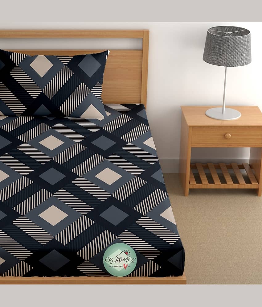 CG HOMES Cotton 1 Single Bedsheet with 1 Pillow Cover ( Blue ) view 2