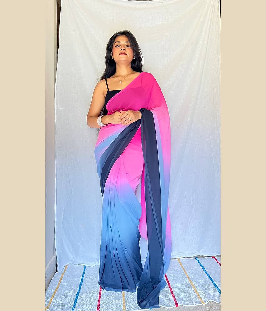 ANAND SAREES Georgette Dyed Saree With Unstitched Blouse Piece ( Pink ) view 2