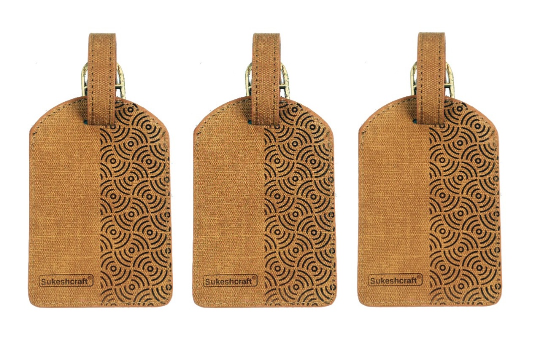 Sukeshcraft Luggage Tags Suitcase Tag Travel Bag Labels (Khadi Tan) view 2