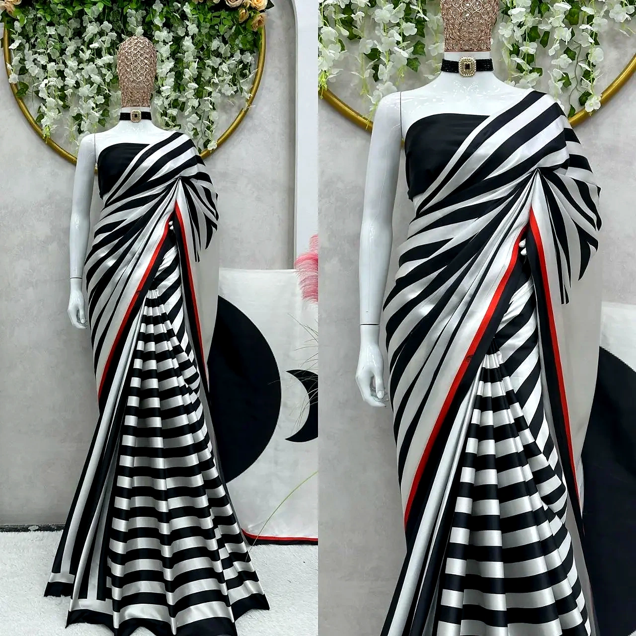 Japan Satin Saree with Digital Prints by SHIV TEXTILES view 2
