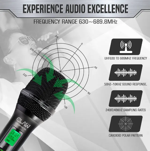 Claw CWBR100HH - Dual Channel UHF Microphone with Dual Handheld Mic view 2