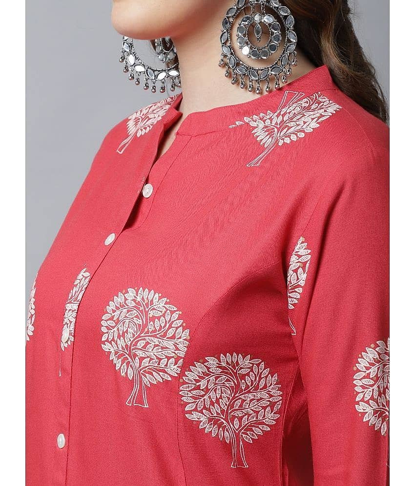 Pistaa Viscose Printed Front Slit Women's Kurti - Red ( Pack of 1 ) view 2