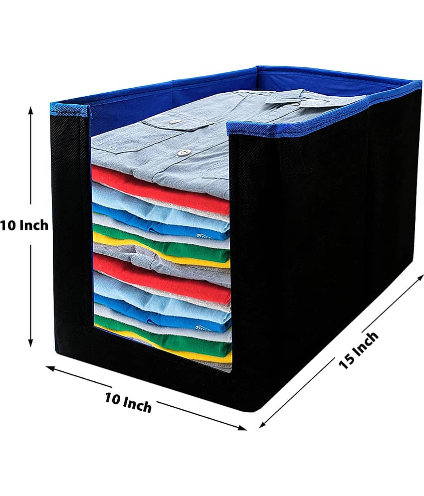 SH. NASIMA Foldable Non Woven Shirt Stacker Wardrobe Organizer with Side Handle (Pack of Black Blue 2 pcs ) view 2