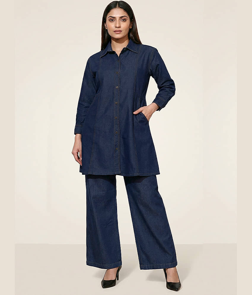 Addyvero Women Solid Top With Trousers Co-Ord Set ( Light Blue )