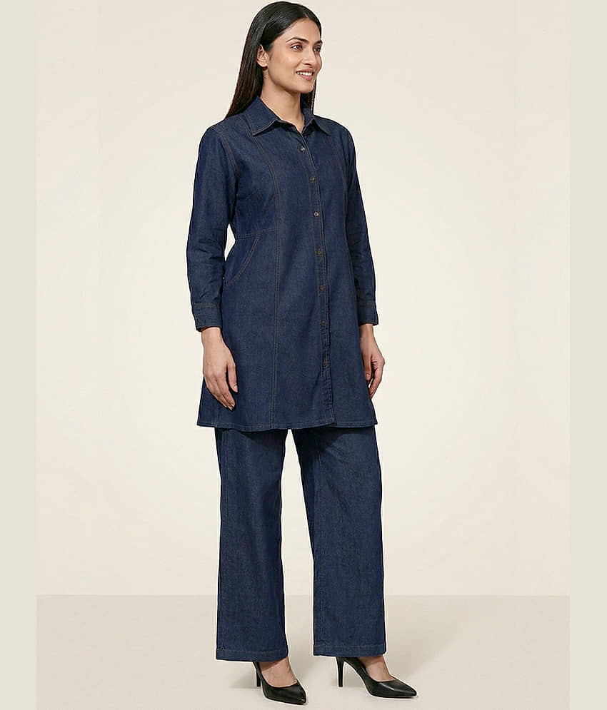 Addyvero Women Solid Top With Trousers Co-Ord Set ( Light Blue ) view 2