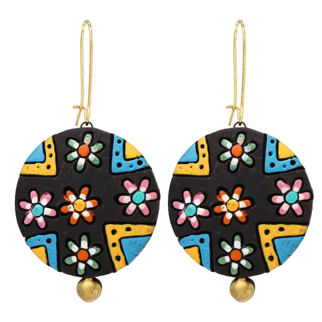 Le bijouxistic EKAM EK Terracotta necklace set and earrings in multi color, Round design, chokkar style, adjustable view 2
