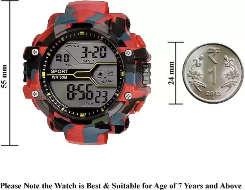 RED FISH RDF-00027 Digital Watch - For Men Red Color Army Trending Round Dial Silicon Strap Digital Watch
