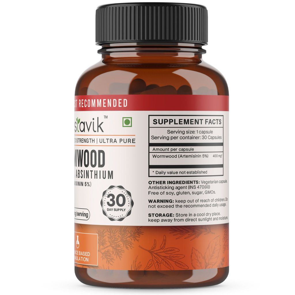 Vaastavik Wormwood Artemisia Absinthium 400 MG Vegetarian Capsule Extract Afsanteen(Artemisinin 5%) Supplement view 2