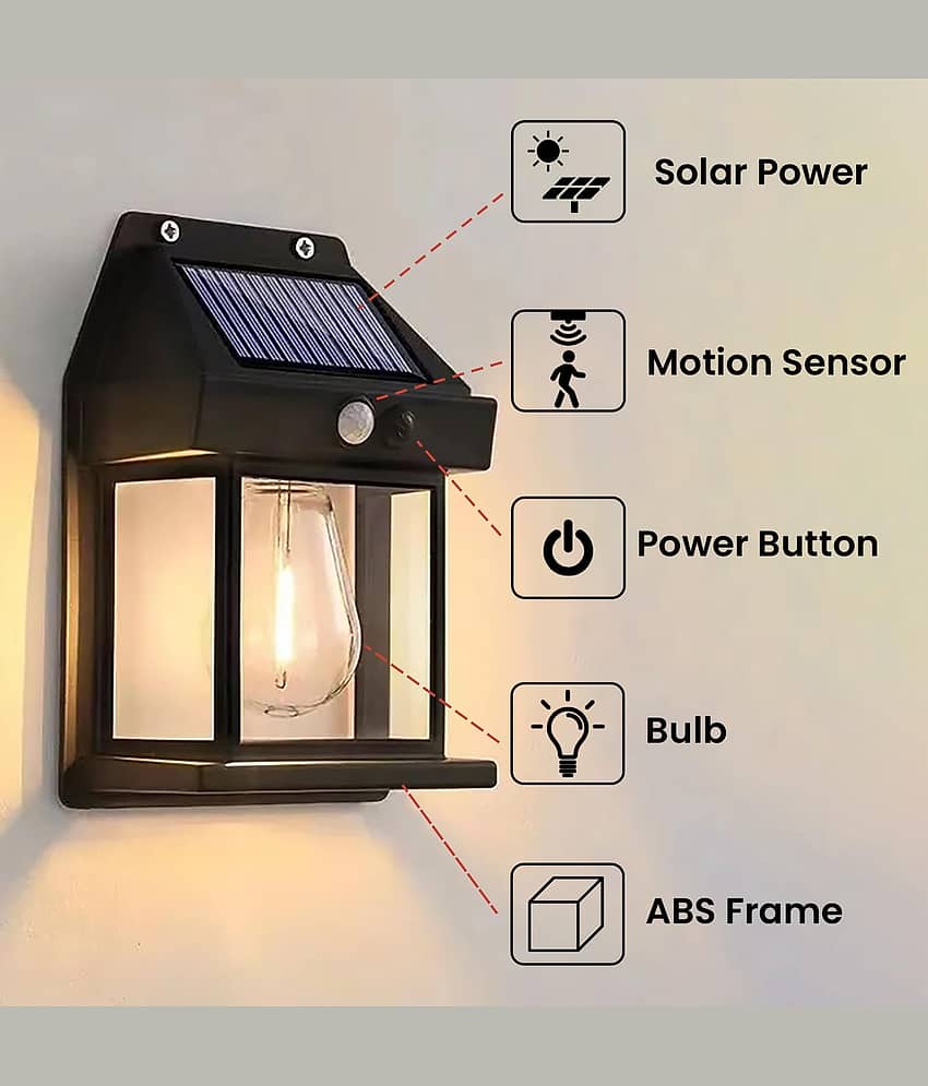 18-ENTERPRISE Solar Wall Lights Outdoor Motion Sensor Auto Chargeable Exterior LED Sconce Front Porch Security Lamps waterproof for Patio Garden (Pack of 1, Warm Yellow). view 2