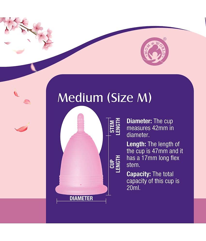 Mom & World Reusable Menstrual Cup For Women, 100% Medical Grade Silicone, Odor and Rash Free, No leakage (Medium) x Pack of 2 view 2