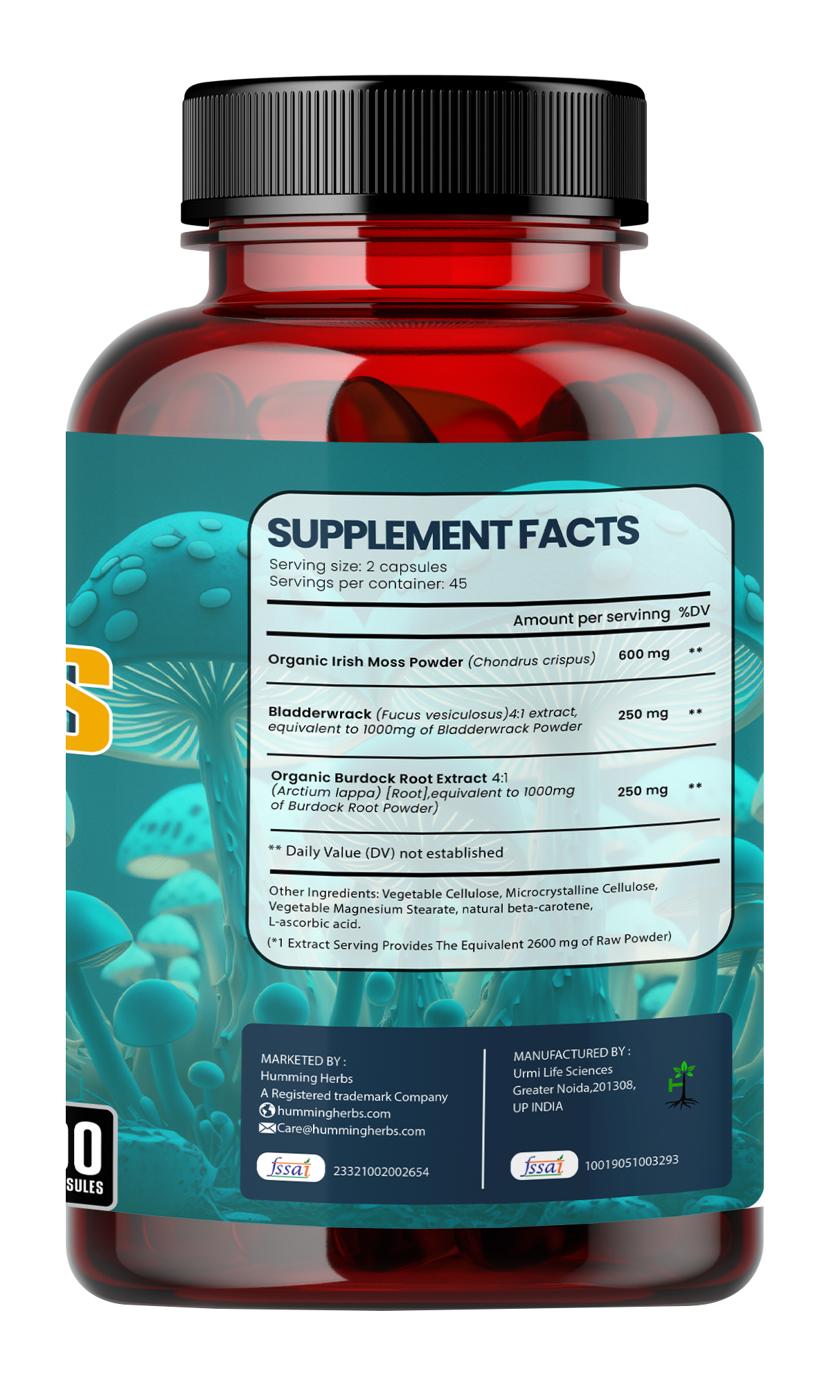 Humming Herbs Sea Moss Complex - 3in1 | 2600MG | 90 Capsules - Organic Irish Sea Moss Powder, Bladderwrack, Organic Burdock Root Extract | Bio available Minerals for Thyroid , Skin and Joint Support view 2