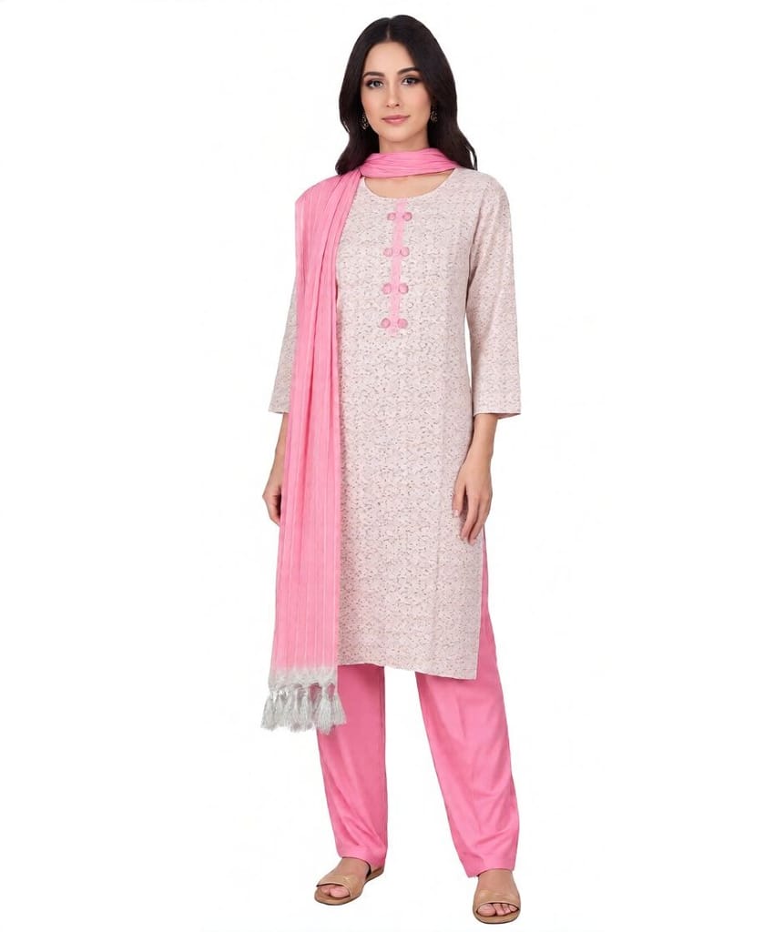 Women's Floral Print Cotton Kurti Set with Palazzo and Dupatta, - Comfortable & Stylish (1-Set of 3-Piece) view 2