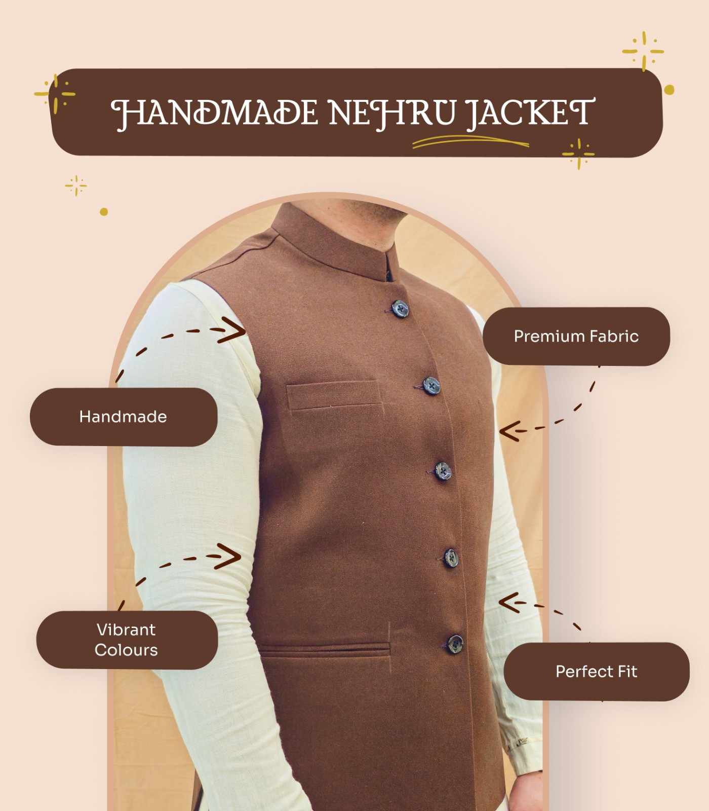 Handmade Nehru Jacket for Men to Match Your Style - Brown view 2
