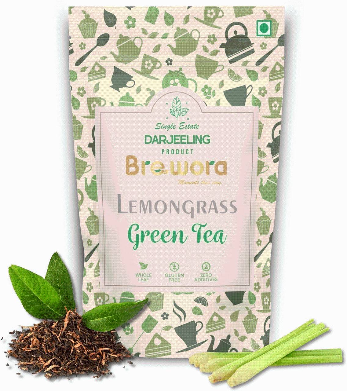 Brewora Lemon Grass Green Tea Pouch - 100g