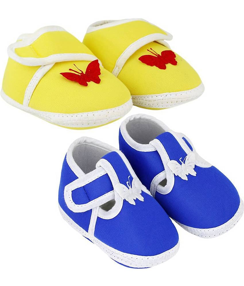Neska Moda Pack Of 2 Baby Infant Soft Blue and Yellow Booties/Shoes For 0 To 12 Months