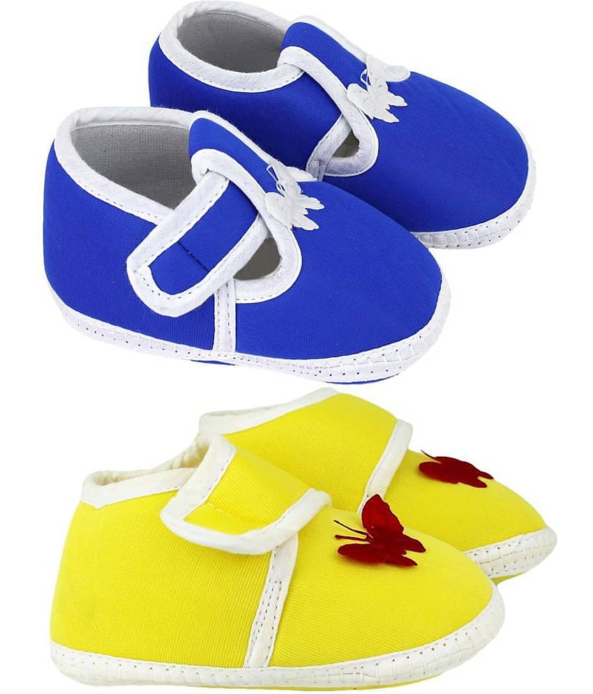 Neska Moda Pack Of 2 Baby Infant Soft Blue and Yellow Booties/Shoes For 0 To 12 Months view 2