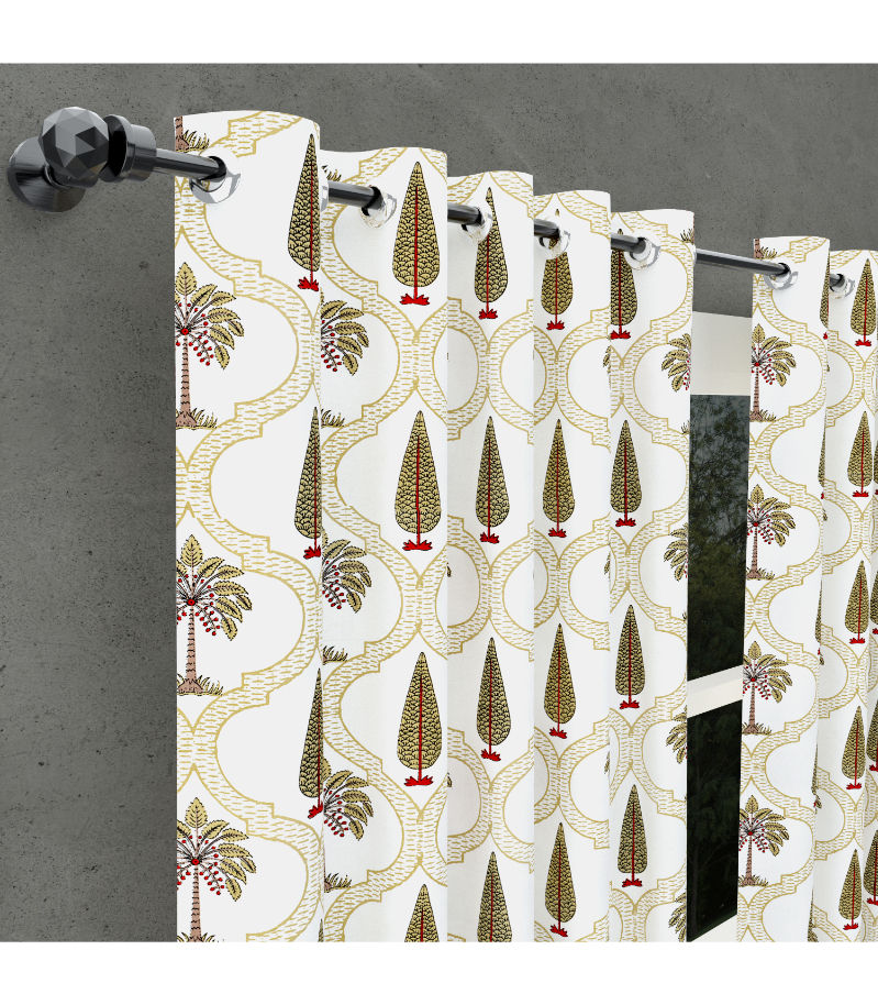 Jaipuri Mocha Garden Block Print Curtains ( 9 Feet ) view 2