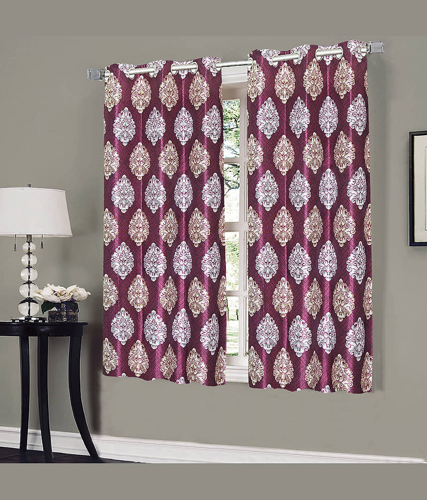 Home Candy Set of 2 Door Semi-Transparent Eyelet Polyester Wine Curtains ( 213 x 120 cm ) view 2