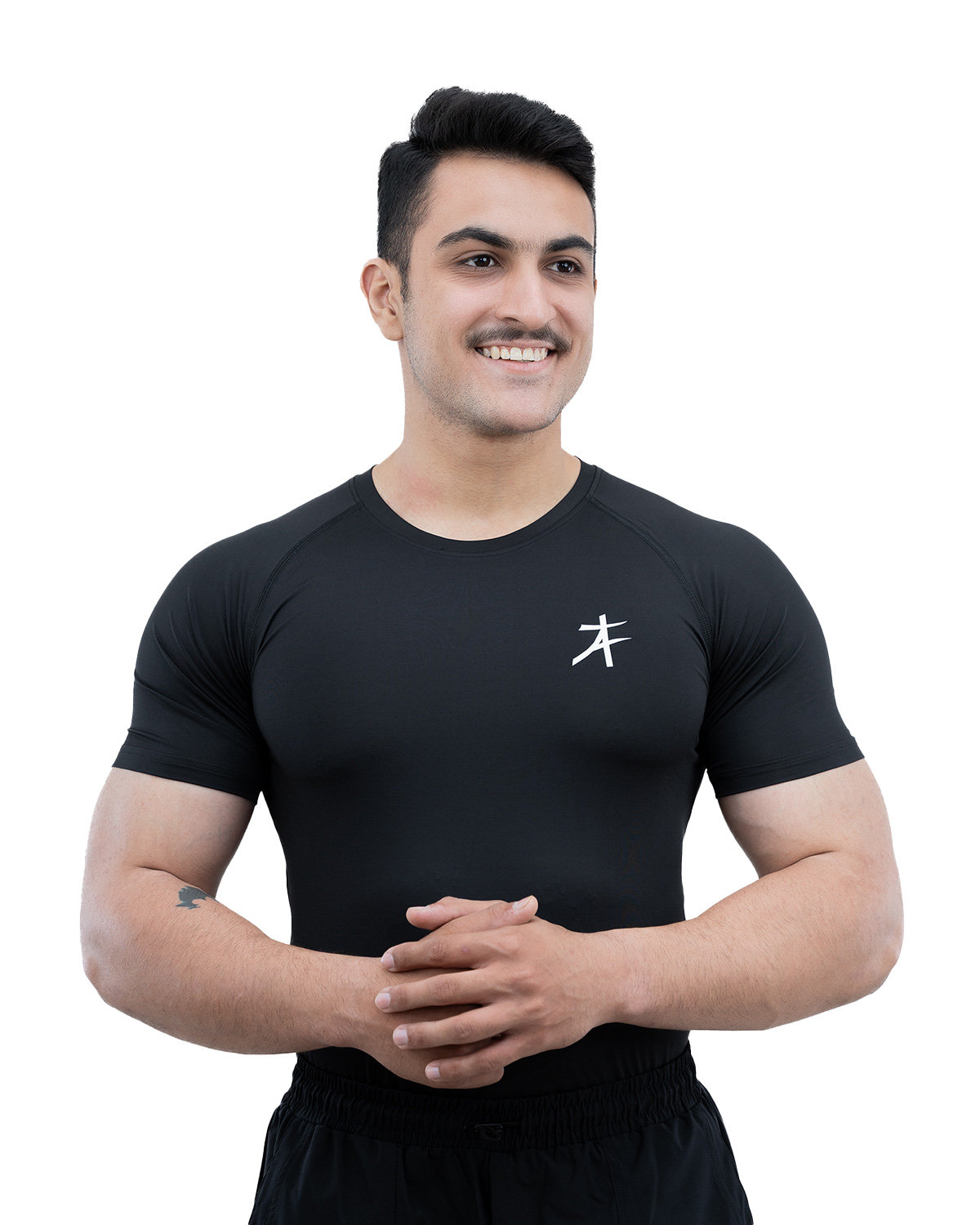 Athflex Men's Half Sleeve Edge Compression T-Shirt-Athletic Base Layer for Gym,Cycling,Training,Workout,Poly-Spandex Blend,Tactical Sportswear & Gymwear - black/S