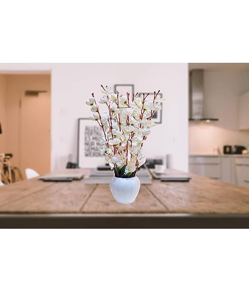 REAL PBR - White Cherry Blossom Artificial Flowers With Pot ( Pack of 1 ) view 2
