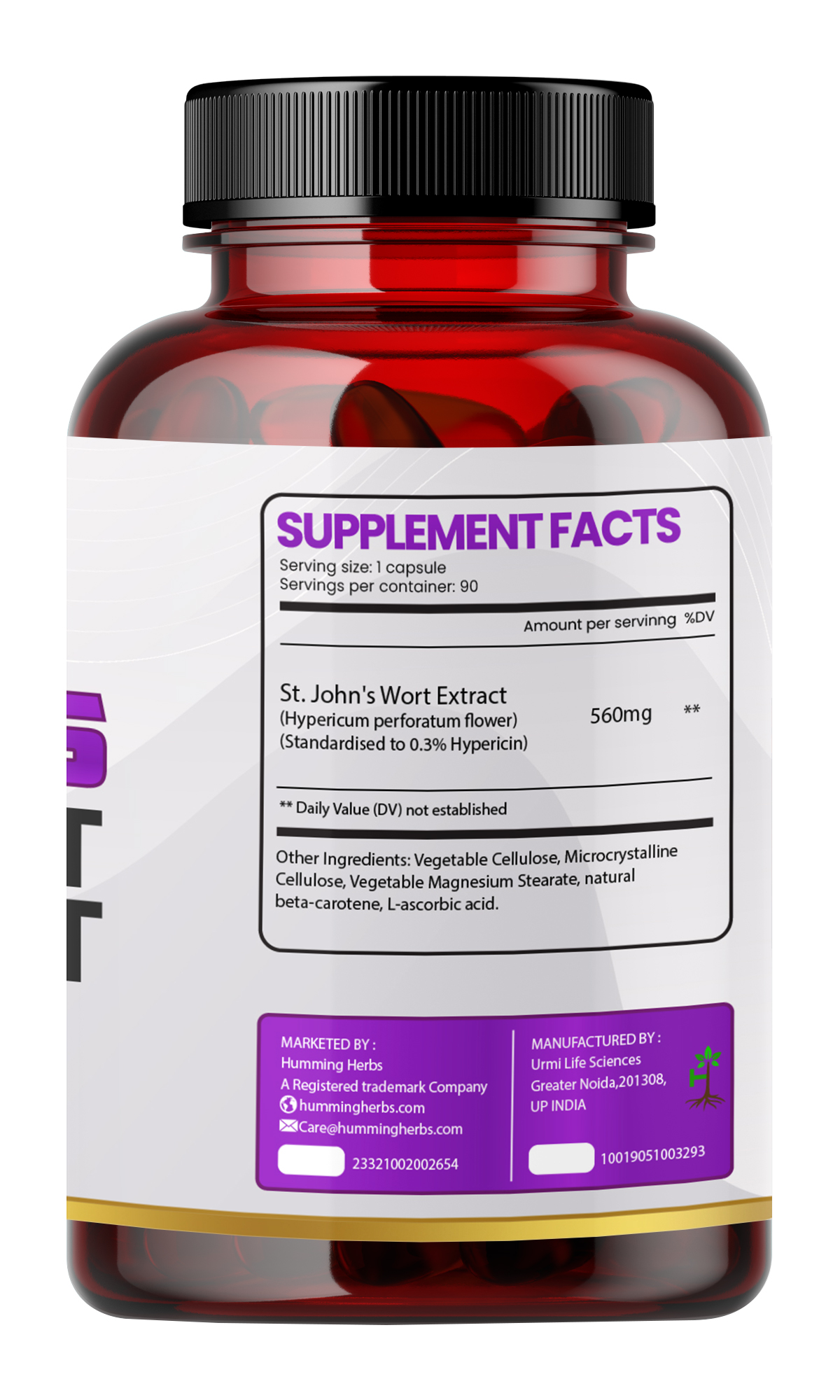 Humming Herbs St. John's Wort Extract, A Natural supplement that promotes a healthy mood and supports emotional balance, 90 Capsules view 2