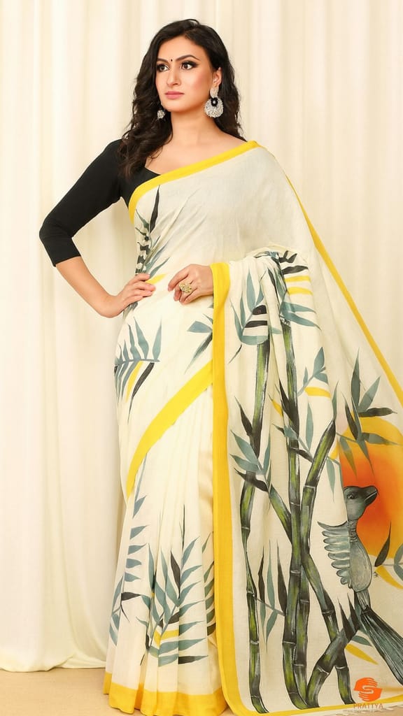 Kerala cotton saree hand painted