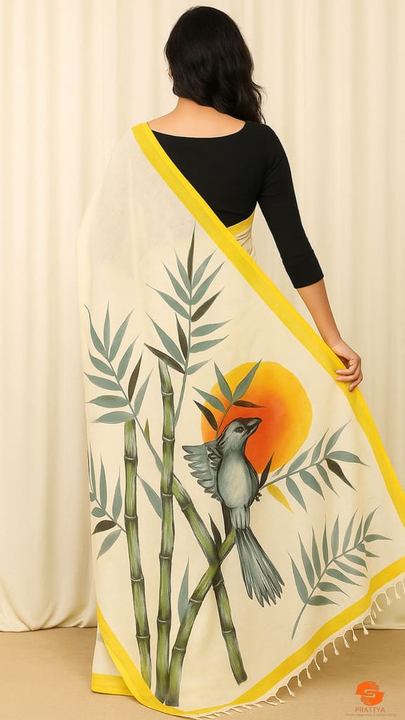 Kerala cotton saree hand painted view 2