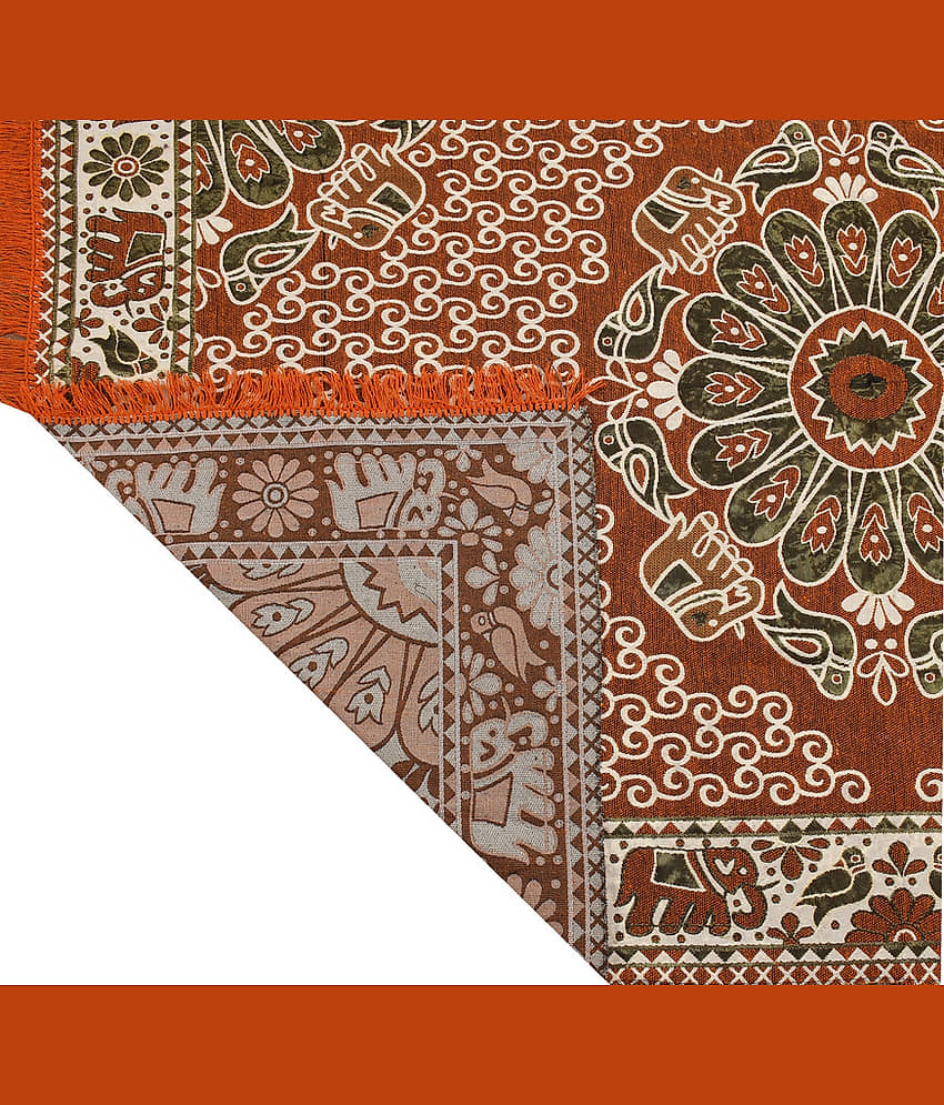 FURNISHING HUT Orange Cotton Carpet Abstract 5x7 Ft view 2