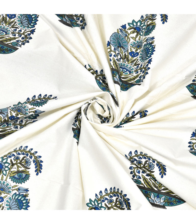 Ethnic Padma Block Print Curtains Jaipuri Kairi Floral Design in Green / 100% Cotton ( 5 Feet ) view 2