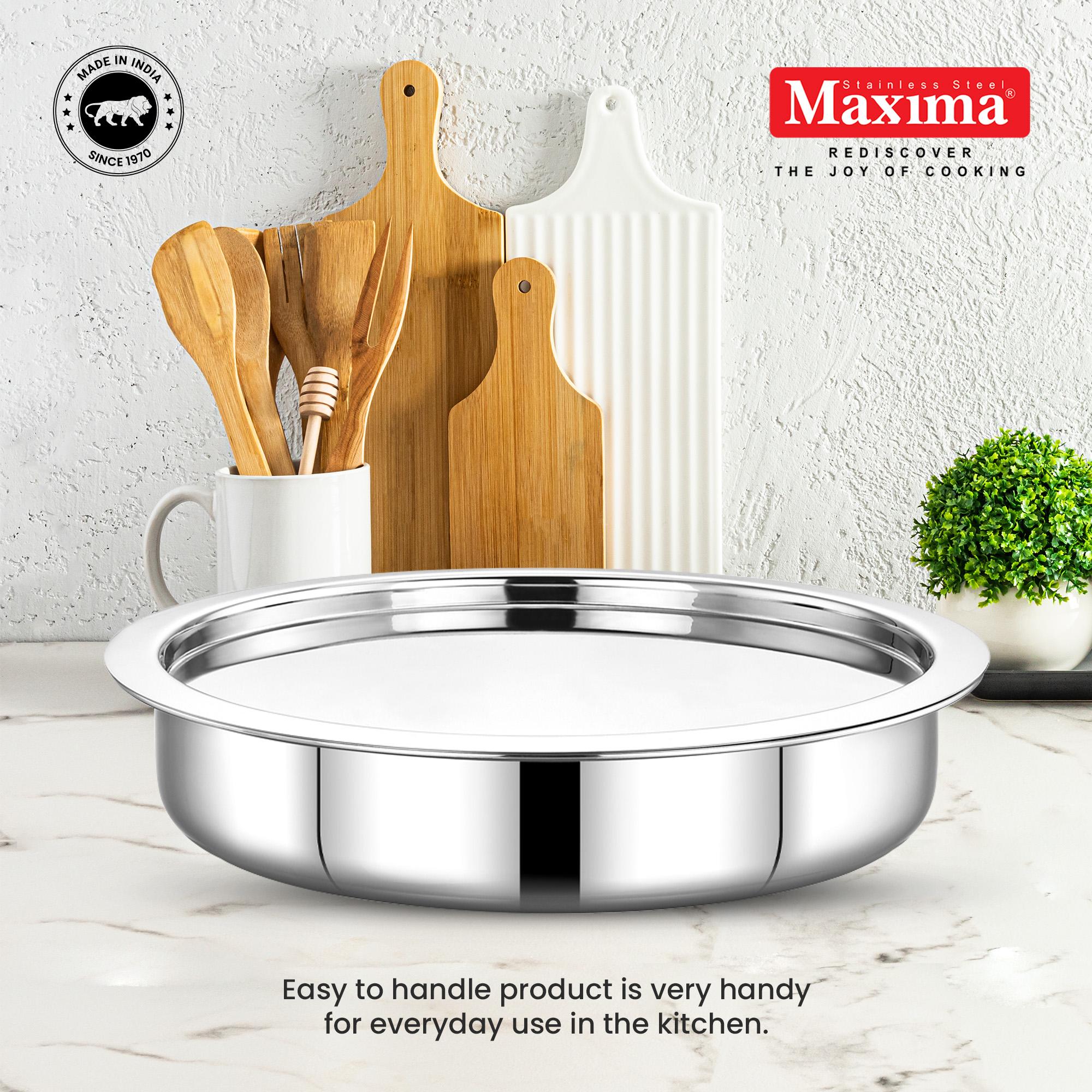 MAXIMA Triply Cookware Stainless Steel Shallow Tope 22cm,1.8 - Fast Cooking, Trendy Design, Different Sizes - The Best Triply Cookware in India view 2