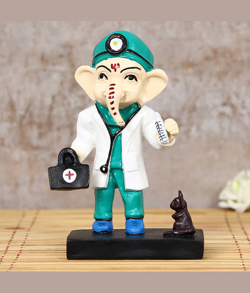 eCraftIndia White & Green Lord Ganesha Idol In Doctor Avatar Showpiece view 2