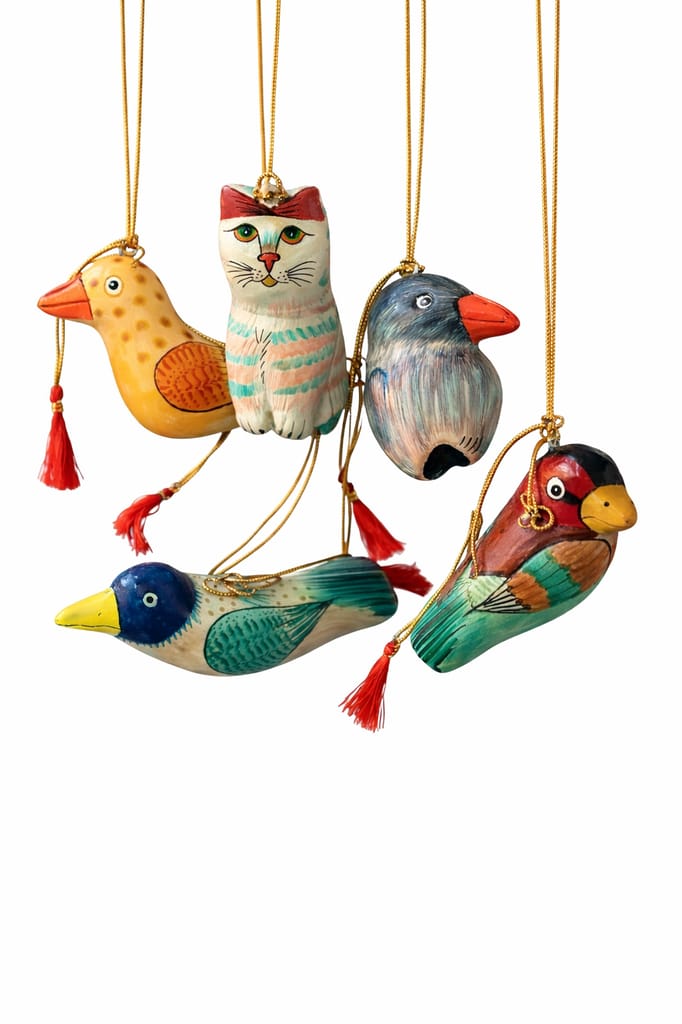 Handcrafted Hand-Painted Elephant Ornaments on Wooden Backdrop – Festive Home Décor & Gift Accents view 2