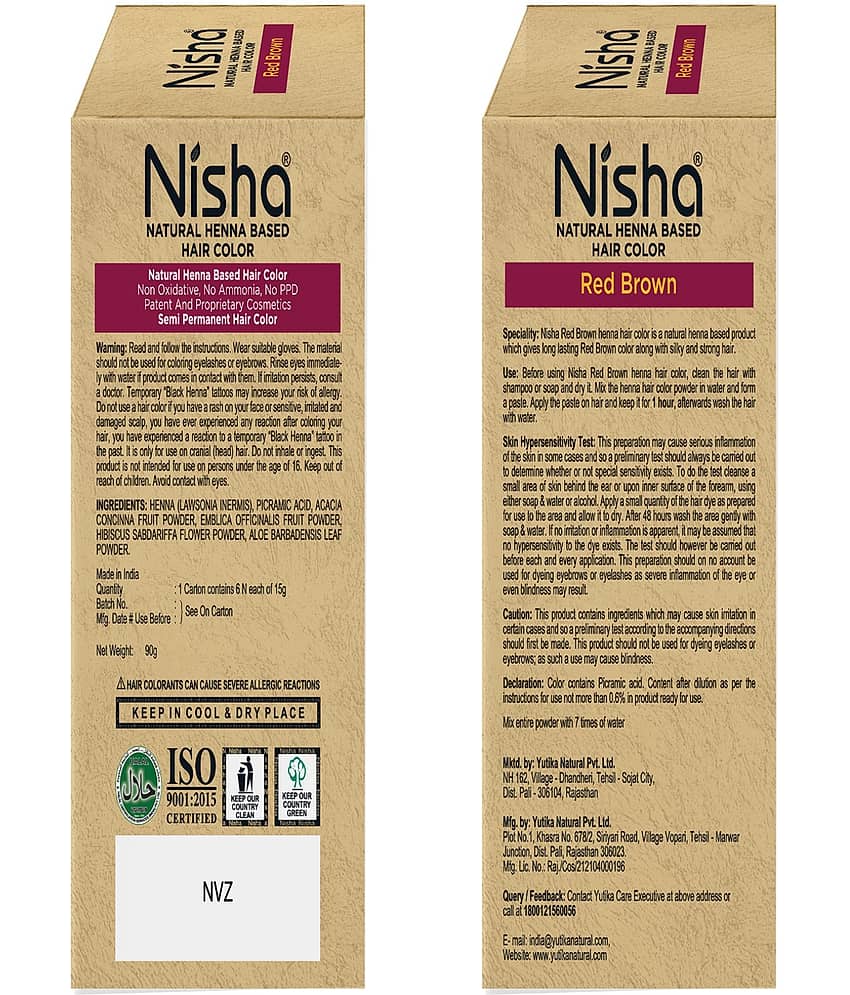 Nisha Henna Based Hair Color Red Brown 90g, Henna Powder Hair Color Brown Hair Colour, No Ammonia, No PPD, Non Oxidative view 2